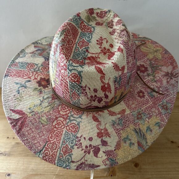 Johnny Was Paula Printed Beach Hat Colorful Floral Woven Toyo Sunhat Boho 57 cm - Picture 4 of 11